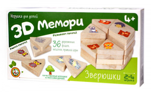 иг-104 Игра деревянная 3D Мемори "Зверюшки"