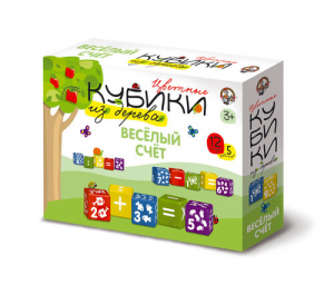 иг-134 Кубики деревянные "Веселый счет" 12 шт (Белые знаки на разноцв. кубиках)